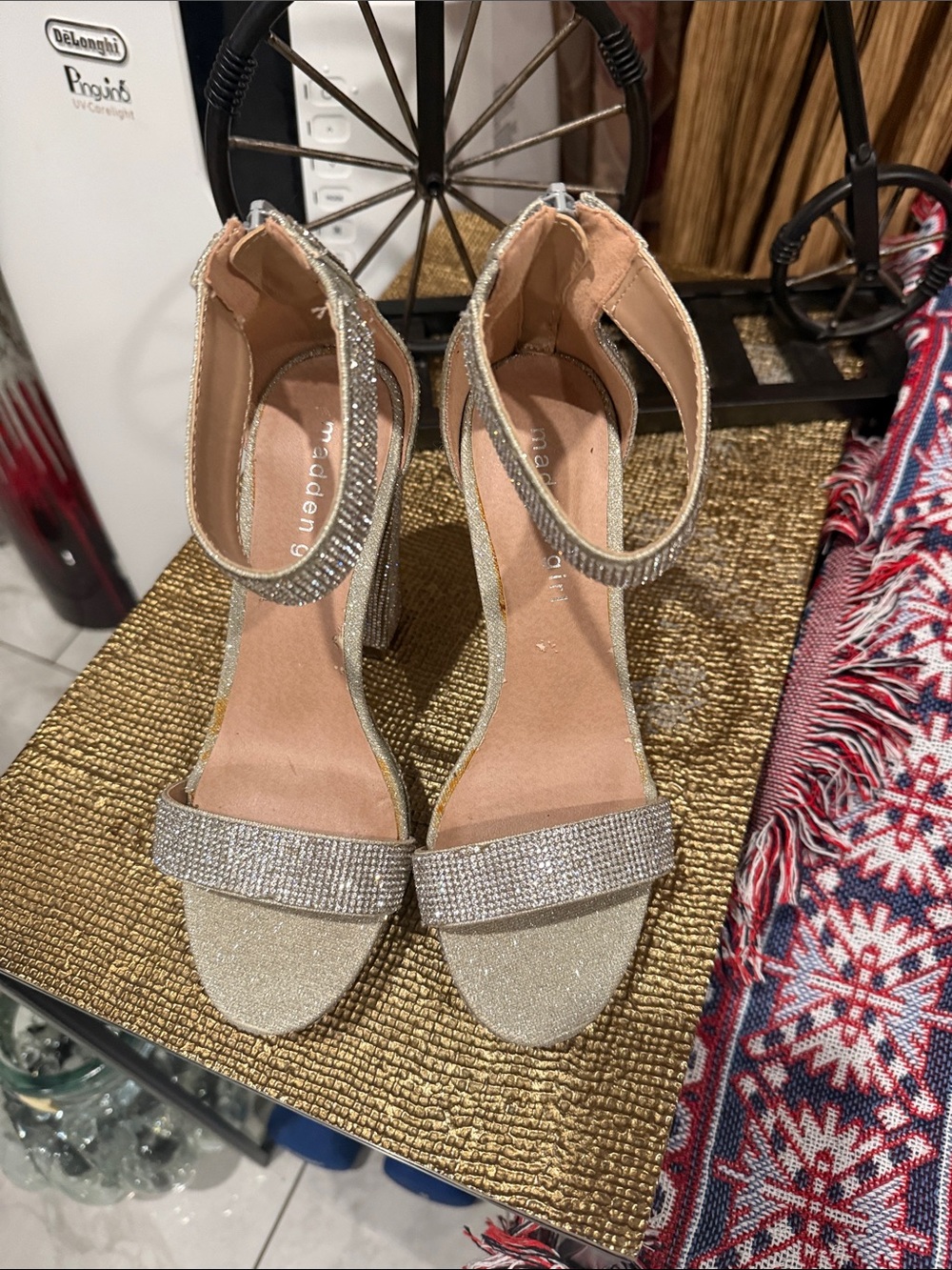 Madden Girl Sparkling Silver Ankle-Strap Block Heels